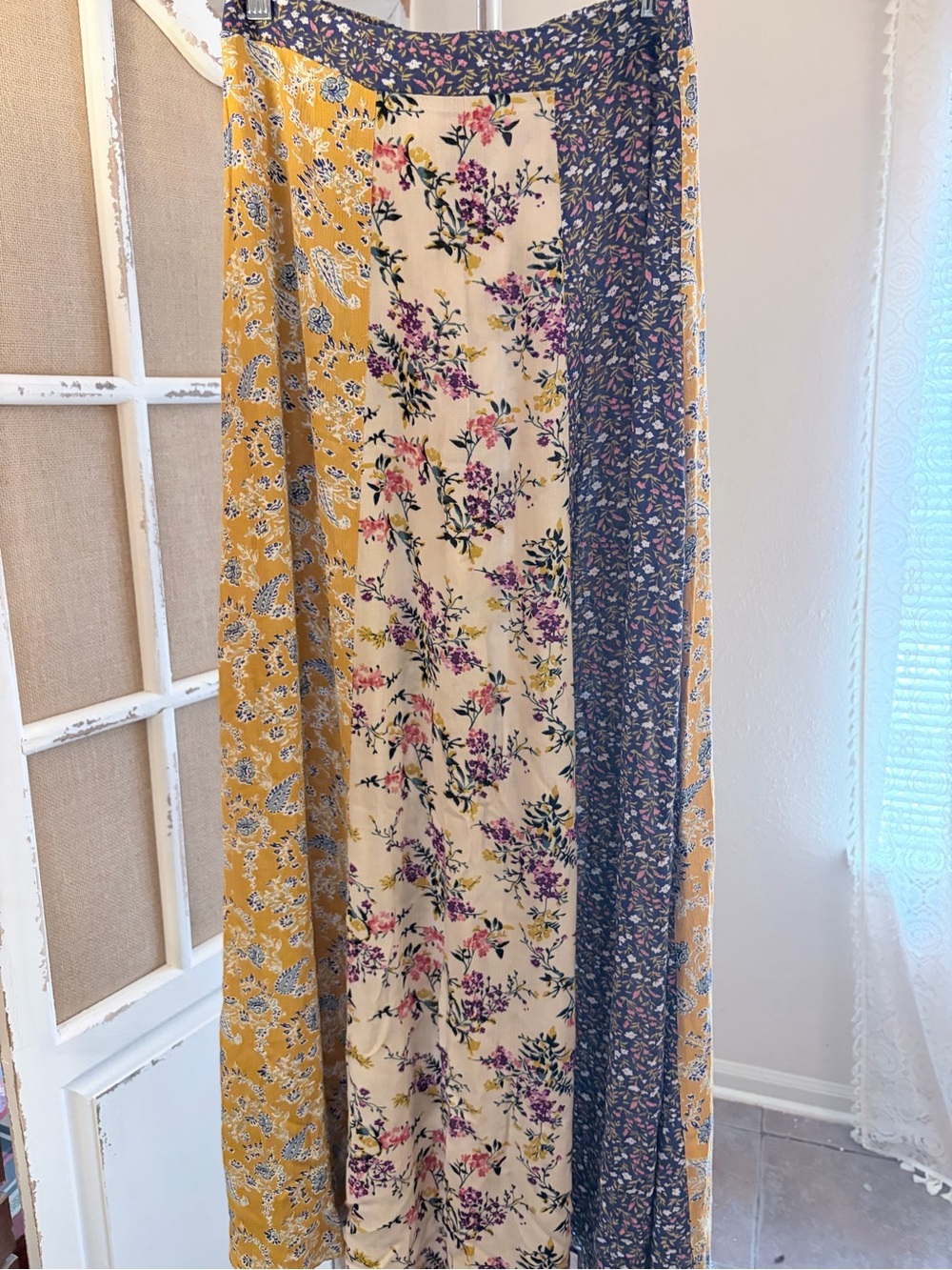 Natural Life Patchwork Floral Boho Maxi Skirt 100% Rayon Small - Picture 3 of 10